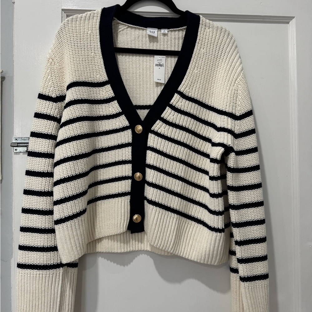 GAP Navy and Cream Striped Cardigan Sweater